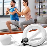 Couple exercising with 360 hand-crank forearm trainer in home setting