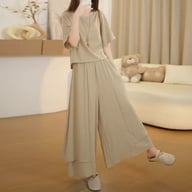 Elegant Two-Piece Women's Set: Crop Top & Wide-Leg Skirt-Trousers — view 5