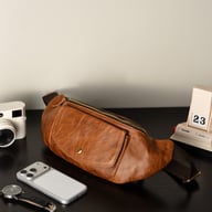 Retro Casual Vegetable Tanned Full-grain Leather Cowhide Chest Bag | Home & Kitchen — view 13