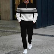 Man wearing black and white casual long-sleeve pants set coordinated