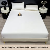 White ice silk fitted sheet with deep pocket elastic design
