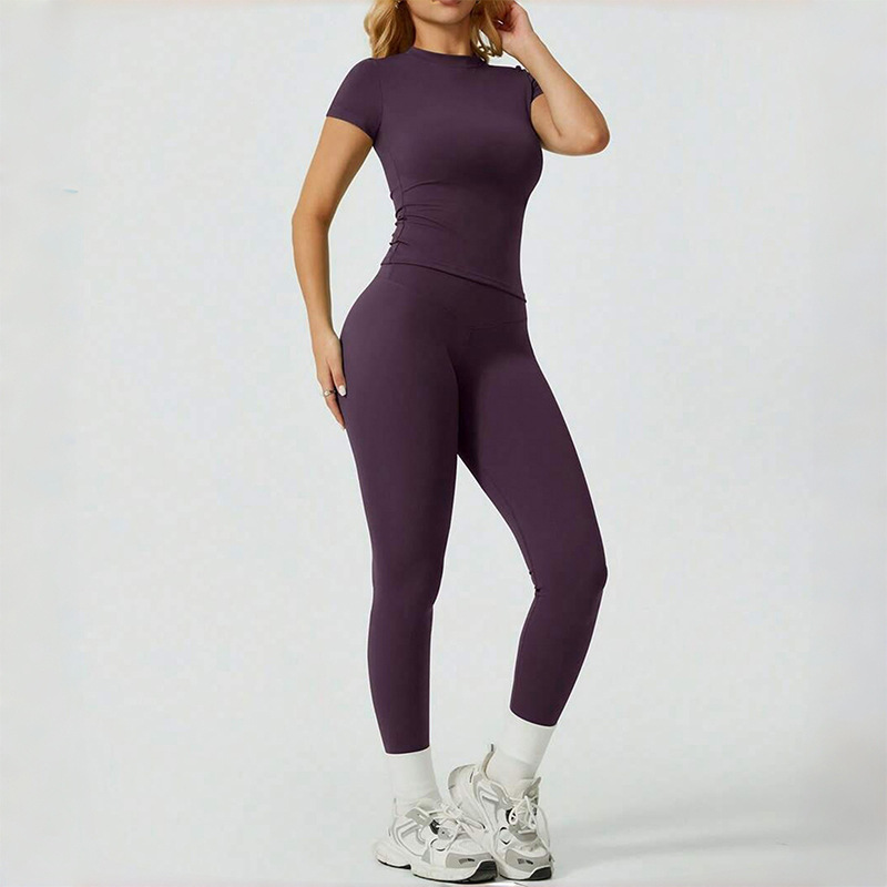 Quick-Drying Yoga Outfit Set | Tight-Fitting Short-Sleeve Top & Long Leggings