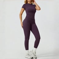 Quick-Drying Yoga Outfit Set | Tight-Fitting Short-Sleeve Top & Long Leggings — view 1