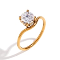 Geometric Zirconia Wave Ring Set | Gold Stainless Steel Band — view 7
