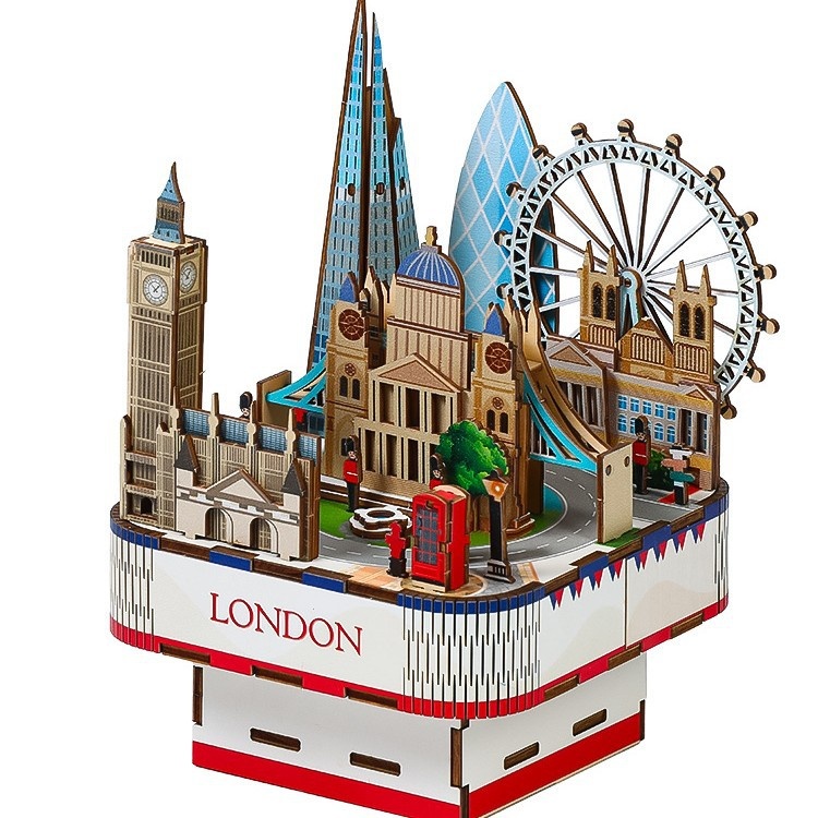 3D Wooden Puzzle Music Box | Handmade City Skyline Model
