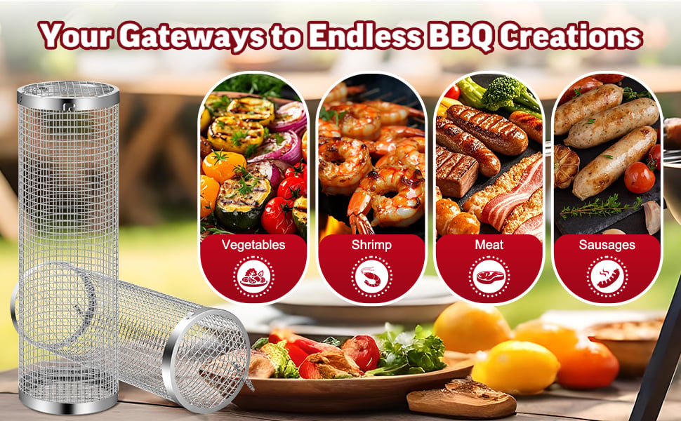Rolling Grill Basket 304 Stainless Steel | BBQ Grilling Accessories