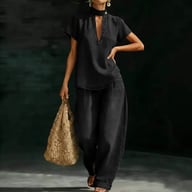 Faux Denim Two-Piece Set | Loose-Fit Top & Wide-Leg Pants — view 7