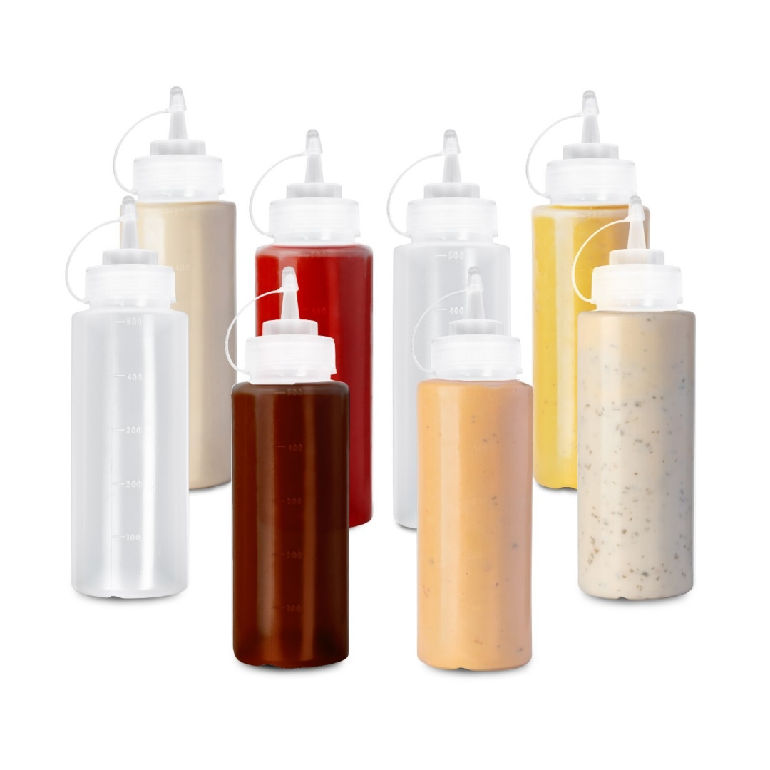 8 Pack Squeeze Sauce Bottles 500ml | Leak-Proof Condiment Dispensers