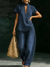 Faux Denim Two-Piece Set | Loose-Fit Top & Wide-Leg Pants — view 12