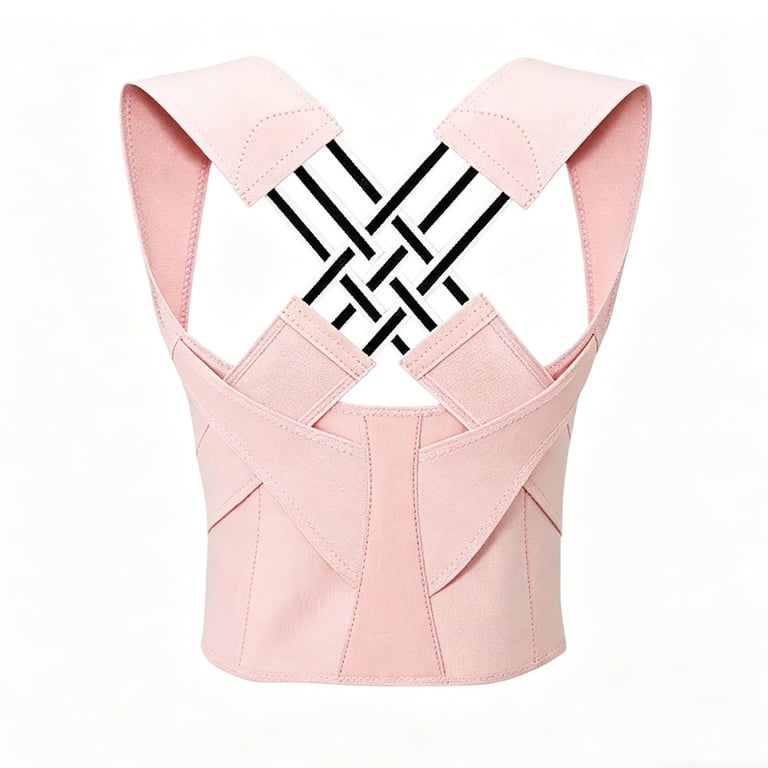 Moisture-wicking fabric close-up, breathable material texture, pink posture strap detail