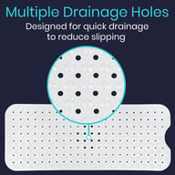 Drainage holes on extra-large shower mat for quick water removal