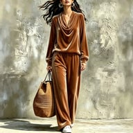 Womens Fallwinter New Drop-shoulder Top And Straight-leg Pants Set — view 5