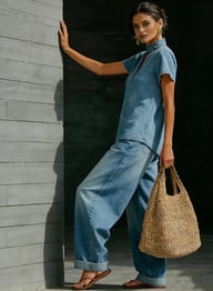 Faux Denim Two-Piece Set | Loose-Fit Top & Wide-Leg Pants — view 11