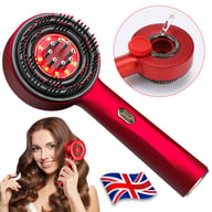 Red light therapy scalp massage comb with liquid reservoir and bristles