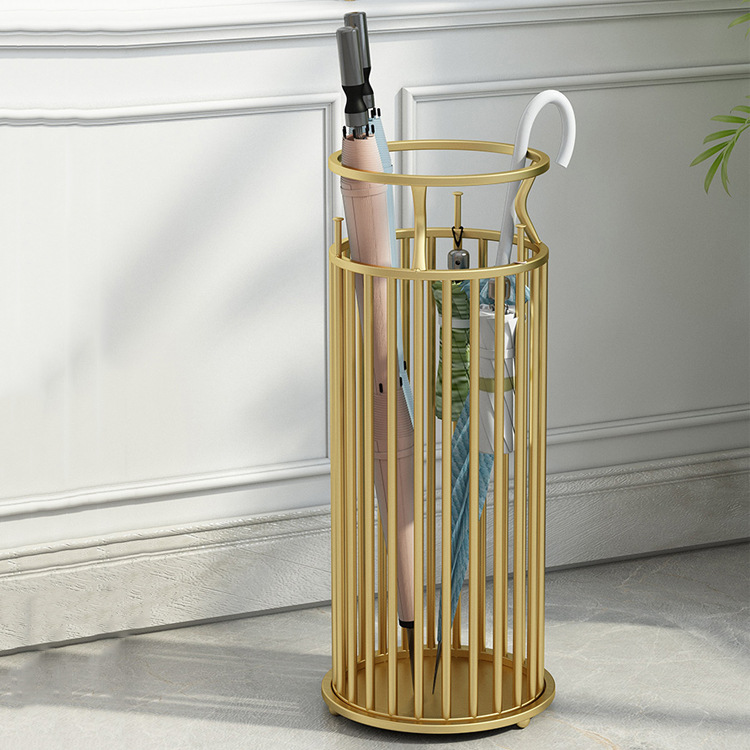 Close-up of wrought iron umbrella stand construction and base detail