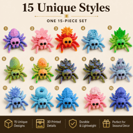 15PCS 3D Printed Mini Spider Figurine Set | Cute Halloween Desk Organizer — view 4
