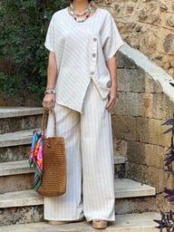 Striped Two-Piece Set | Asymmetrical Shirt & Loose Pants for Women — view 15