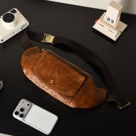 Retro Casual Vegetable Tanned Full-grain Leather Cowhide Chest Bag | Home & Kitchen — view 8