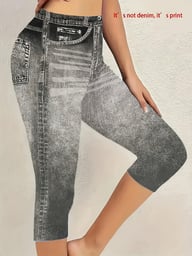 Denim-Look High-Stretch Capri Leggings | Summer High-Waisted Tight-Fit — view 3