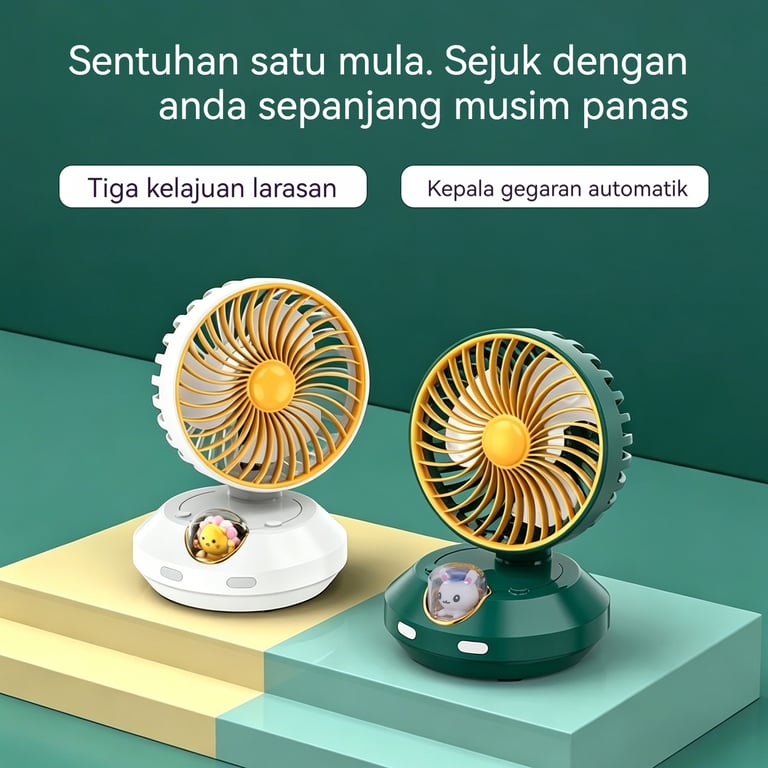 Close-up of white rechargeable fan motor and oscillating head mechanism detail
