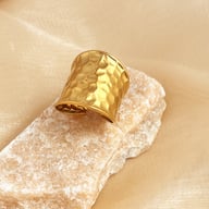 Gold Water-Wave Wide Band Ring | Adjustable Instagram-Style Metal Cuff — view 2