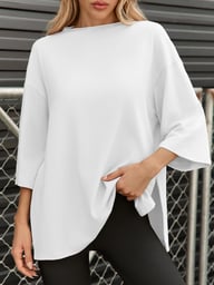 Fisoew Women's Oversized T-Shirt with Side Slits | Loose Fit Gym Tee — view 7