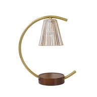 Portable retro wax melting lamp showing crescent design and wood base