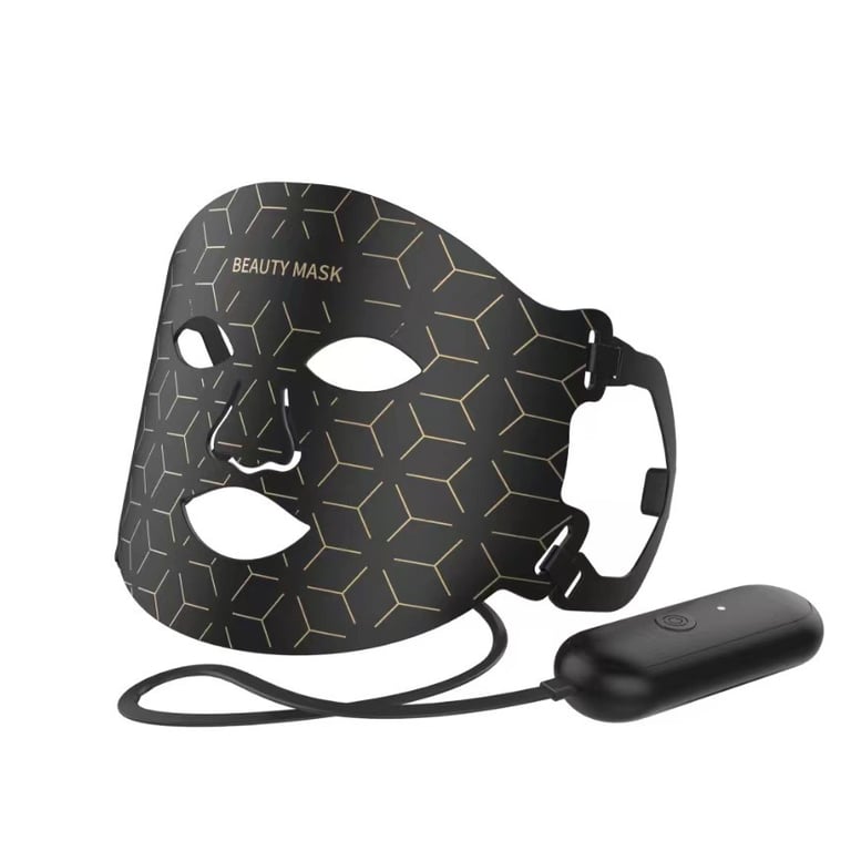 Close-up of LED mask showing blue light therapy for acne treatment