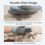 Pet grooming glove collecting loose cat hair during grooming session