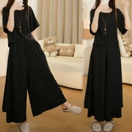 Elegant Two-Piece Women's Set: Crop Top & Wide-Leg Skirt-Trousers — view 18