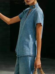 Faux Denim Two-Piece Set | Loose-Fit Top & Wide-Leg Pants — view 15