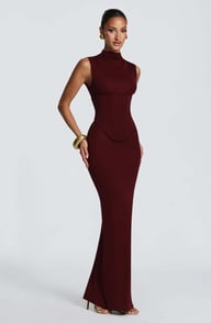Women's Solid-Color Turtleneck Sleeveless Waist-Cinching Maxi Dress | Home & Kitchen — view 6