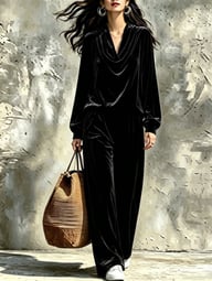 Womens Fallwinter New Drop-shoulder Top And Straight-leg Pants Set — view 15