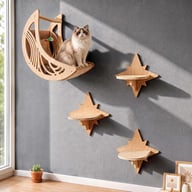 Wooden Star And Moon Hammock Cat Wall Set | Home & Kitchen Pet Furniture — view 9