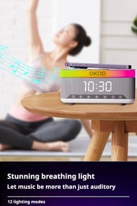 Bedside Alarm Clock with RGB Ambient Light | 15W Wireless Charging & Bluetooth Speaker — view 7
