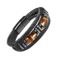 Close-up of tiger eye stone bracelet on white background, artisan craftsmanship