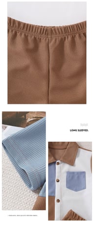 Close-up details of boy's shorts elastic waistband and textured waffle knit shirt fabric