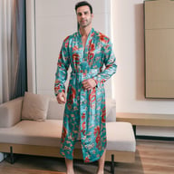 Men's Ice-Silk Dragon Print Long-Sleeve Loungewear Nightgown | Cooling Robe — view 7