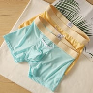 Two pairs of men's ice-silk quick-drying sports shorts in yellow and blue