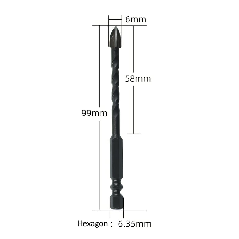 Four graduated tile drill bits with labeled sizes 6mm 8mm 10mm 12mm