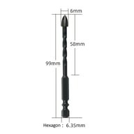 Single hex tile drill bit with hexagonal shank and dimensions labeled