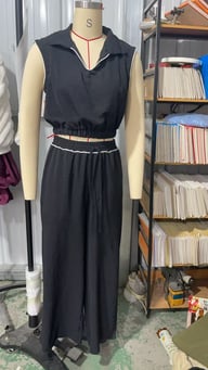 Sleeveless Lapel Top with Pockets & Faux Drawstring Pants Set | Home & Kitchen — view 9
