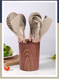 Silicone Wood-Grain Kitchen Utensil Set 12 Pieces Non-Stick Spatula — view 9