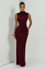 Women's Solid-Color Turtleneck Sleeveless Waist-Cinching Maxi Dress | Home & Kitchen — view 9