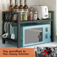 Black Extendable Kitchen Storage Rack with 6 Hooks | Home & Kitchen — view 9