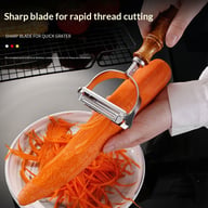 2-in-1 wooden-handle peeler with swivel and serrated blades