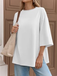 Fisoew Women's Oversized T-Shirt with Side Slits | Loose Fit Gym Tee — view 16