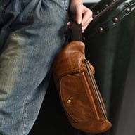 Retro Casual Vegetable Tanned Full-grain Leather Cowhide Chest Bag | Home & Kitchen — view 6