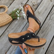 Fashionable Floral Slip-On Wedge Outdoor Sandals For Women — view 16