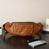 Retro Casual Vegetable Tanned Full-grain Leather Cowhide Chest Bag | Home & Kitchen — view 17